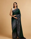 Bottle Green Wave Patterned Saree with Rhinestones